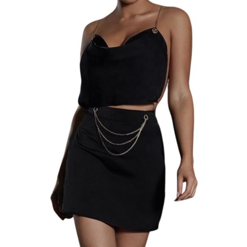 Black Casual Crop Top Two Piece Skirt Set NWT